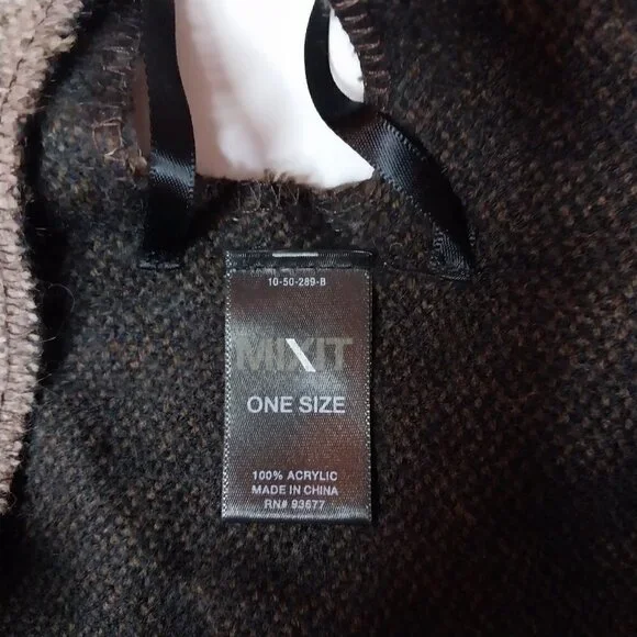 Mixit Reversible Wrap Women One Size Brown Fringe Animal Print Bohemian Preppy - Picture 5 of 6